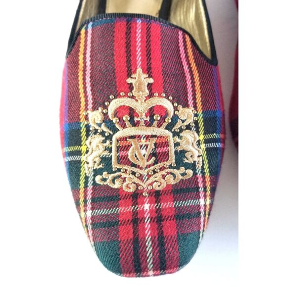 VC Signature Flats Red Tartan Plaid Sz 6 Embroidered Logo Square Toe - Picture 6 of 13